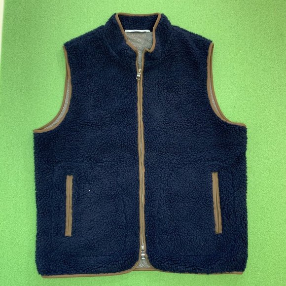 Peter Millar Mountainside Sherpa Vest 2-Way Full Zip Navy Blue Size Large - Picture 1 of 7
